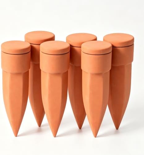 Large Terracotta Watering Spikes with Lids 7.5''，Automatic Plant Waterer by ULTRNICC