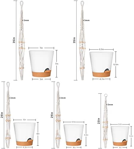 GARDIFE Hanging Planters for Indoor Plants,5Pcs Hanging Basket for Indoor Boho Home Decor,Macrame Plant Hanger,35 Inches,29Inch,23Inch, Ivory,Self Watering Planters, 7/6.5/6/5.5/5 Inch,White&White - Image 5