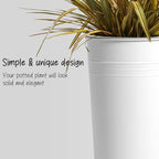 KOL 25'' Tall Galvanized Steel Planter Pot with Water Level Indicator - 2-Pack Self Watering Planters Flower Pot for Plants - Round Powder Metal Planter Box - Indoor Outdoor Grande Plant - White - Image 5