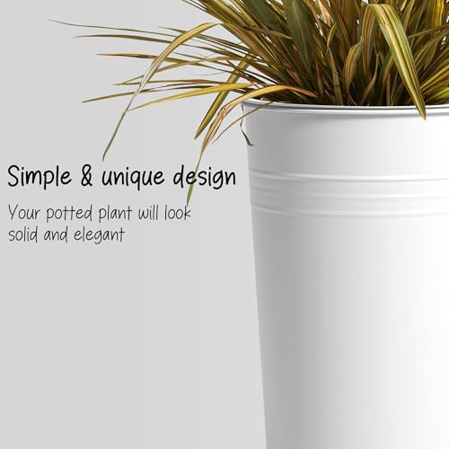 KOL 22''H 2-Pack Planter with Water Level Indicator - Galvanized Steel Pot - Self Watering Planters Flower Pot for Plant - Inner Pot Design - Round Metal Planter Box - Indoor Outdoor Planting - White - Image 2