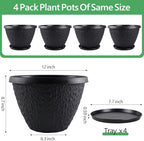Nooulap 12 inch Plant Pots Outdoor Indoor, 4 Pack, Black - Image 2