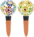 2 PCS Mosaic Plant Watering Globes with Terracotta Watering Spikes, 17oz Glass Self Watering Globes for Indoor & Outdoor Potted Plants, Decorative Water Drippers, Hand Blown Art Glass by Manaror