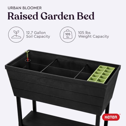 Keter Urban Bloomer 12.7 Gallon Raised Garden Bed and Outdoor Herb Garden Planter with Self Watering Gauge and Drainage Plug, Dark Grey - Image 4