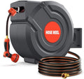 130 FT 1/2 Inch Retractable Garden Hose Reel 180° Swivel Automatic Slow Return Any Length Lock Hose Reels for Outside 9 Pattern Sprayer Nozzle UV Resistant by FARMMAC