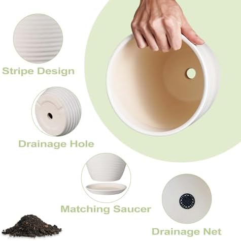12 Inch Ceramic Planter Pot, Large Planter with Drainage Hole and Saucer Round Flower Pot for Indoor Outdoor Plants, White - Image 5