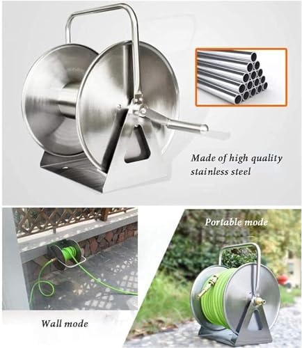 Wall Mount Metal Garden Hose Reel, Portable Stainless Steel Hanger Box for Car Patio Cleaning Yard Farm and Patio(15m Water Pipe) - Image 3