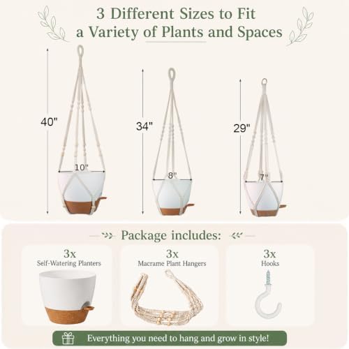 3 Pack Self Watering Hanging Planters for Indoor Plants Large 10/8/7 Inch - Image 2