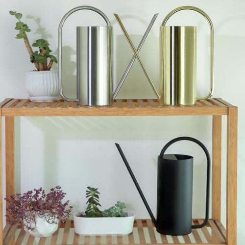 Long Spout Watering Watering Can Garden Watering Pot Metal Watering Vessel Stainless Steel Rust Resistant Narrow Angled Nozzle Ergonomic Arched Handle, Gold, 1.5L - Image 4