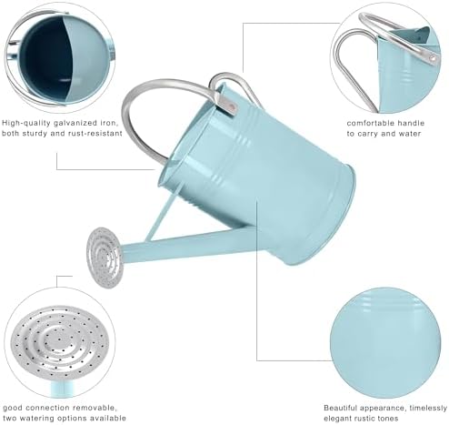 1.7 Gallon Metal Watering Can with Removable Spout, Durable Galvanized Steel Water Can for Indoor Outdoor Garden Plants (Blue) - Image 3