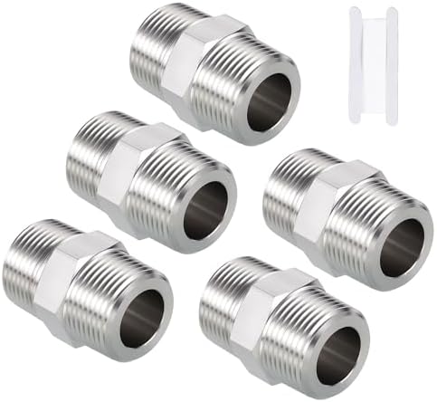 Pack of 5, 1" Male NPT to 1" Male NPT SUS304 Hex Nipple by Kozelo