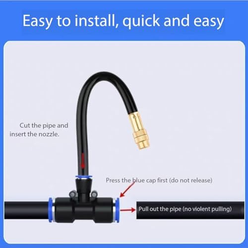 Brass misting Nozzle tee with Built-in Hose for Outdoor Cooling Systems, Adjustable 360° Rotation, Water Mist Nozzle Threaded Sprayer Atomizing Nozzle + 8mm tee Belt 20pc - Image 6