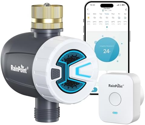 RAINPOINT WiFi Water Timer, Sprinkler Timer for Garden Hose, Smart Automatic Irrigation System with Brass Inlet for Yard, Lawn, APP Remote Control via 2.4Ghz WiFi and Bluetooth by RainPoint