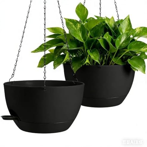 13-inch Oversized Hanging Planter Set of Two,Planters for Indoor and Outdoor Plants.Place Plant pots Across Diverse Settings Including windowsills,Living Room,and Gardens.Pure Black by Unknown