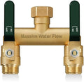Hose Splitter 2 Way Heavy Duty, Full Flow Garden Hose Splitter with 2 Long Metal Handles, Brass Rust and Freeze Resistant Water Hose Bib Splitter, T Adapter Connector with 3/4 - Inch GHT Thread（Green） by Lnezcdb