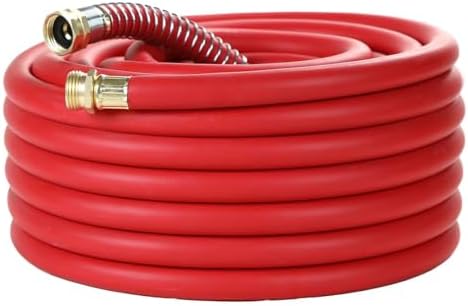 Guitrees 50FT 3/4 Heavy Duty Rubber Garden Hose - 300psi Working, 1000psi Burst - Hot/Cold Water - Five-Layered Braiding for Durability - Versatile for Gardening, Agriculture, Construction(Red) by Guitrees