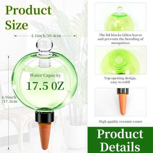 Plant Self Watering Globes with Covers, Plastic Water Bulbs Top Fill, Plant Watering Devices System Slow Release Terracotta, Water Spikes Stakes for Indoor (Green, 6pack) - Image 2