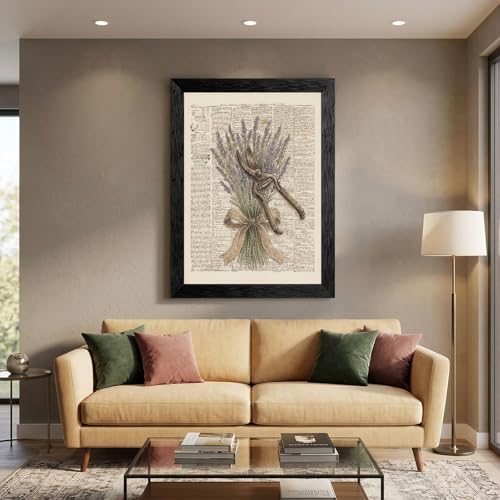 Framed Canvas Wall Art Vintage Gardening Shears and Lavender Muted Tones on Printed Page Canvas Print Poster Black Frame Wall Decor for Kitchen Cottagecore Art, Rustic Home Decor - 12x16 Inch - Image 5