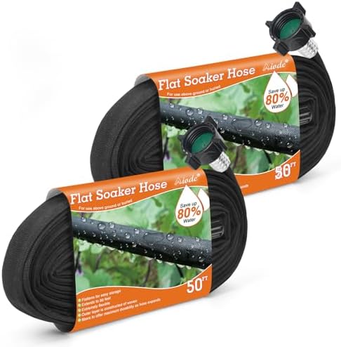AIODE Flat Soaker Hose 100FT(50FT 2Pack) for Garden Beds Drip Hose Heavy Duty Save 80% Water for Vegetable Tree (100FT) by AIODE