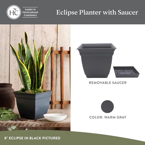 The HC Companies Eclipse Square Planter Pot, 12 Inch, Warm Gray, 2-Pack - Image 2