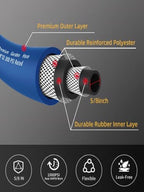 Wiseflow Garden Hose 100FT x 5/8", Heavy Duty Rubber Hose, Water Hose with Five Layered Braiding, Male Female Fittings, 1000PSI Burst, 300PSI Working for Yard, Car Wash, Pets (Blue) - Image 3