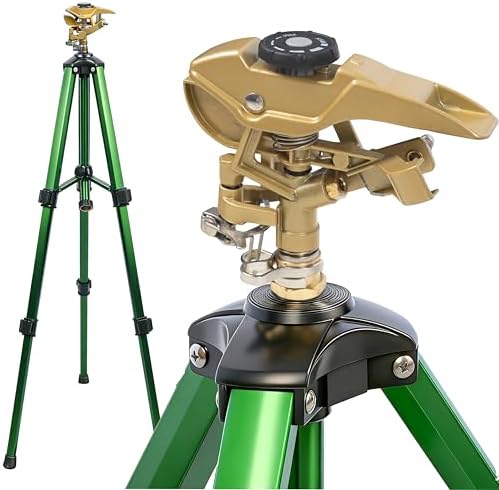 Hourleey Impact Sprinkler on Tripod, Rotating Water Sprinklers for Yard Lawn and Garden, Heavy Duty 360 Degree Irrigation Sprinkler with Zinc Head and 3/4" Connector for Outdoor by Hourleey