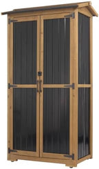 Ketive Outdoor Storage Cabinet, Wood & Metal Garden Cabinet with 3 Adjustable Shelf, Weather-Resistant Roof, Lockable Doors & Adjustable Feet for Patio, Garden, Farm (33" L x 21" W x 69" H) by Ketive