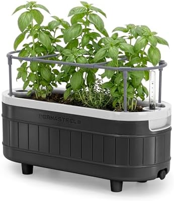 Permasteel Herb Garden Planter with Trellis Support, Self-Watering System with Water Level Indicator, Fits Multiple Herb Plants, for Basil, Flowers, Succulents, Indoor & Outdoor, Black by Unknown