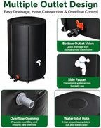 100 Gallon Collapsible Rain Barrel, Portable Rainwater Collection System, Water Storage Tank, Rain Catcher Barrel with Two Spigots and Overflow Kit, Rain Water Barrel Collector for Garden, Black - Image 5