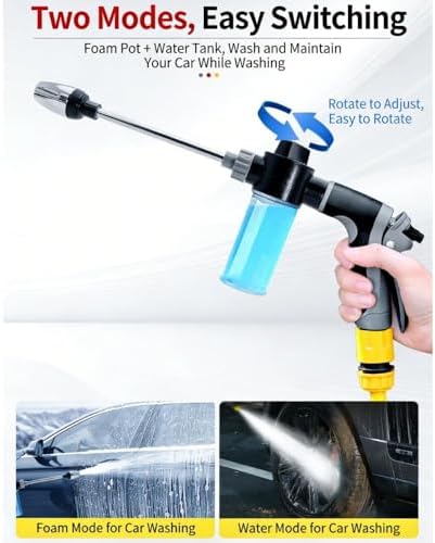 High Pressure Garden Hose Spray Gun, Long Wand Water Jet Nozzle for Car Wash, Driveway & Window Cleaning, Multi-Mode Adjustable Sprayer (Water Gun with Foam Dispenser) - Image 5