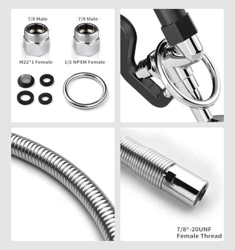 Commercial Sink Sprayer with 45” Stainless Steel Hose, 1.42 GPM Pre Rinse Sprayer, High-Pressure Dish Spray for Restaurant Use, Commercial Faucet Spray Nozzle with Adapters (Black) - Image 5