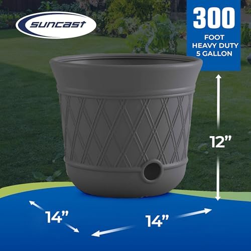 Suncast 2 Pack 14" x 12" Round Resin Decorative Weatherproof Outdoor Hideaway Standard Garden Hose Storage Pot with Drainage Holes, Gray - Image 2