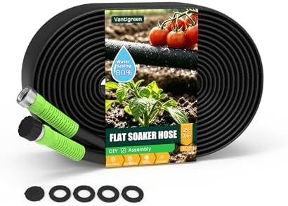Flat Soaker Hose 25FT for Garden, Upgrade Drip Irrigation Hose with Anodized Metal Ends and Heavy Duty Double-Layer, Leakproof & Flexible Water Saving 80% Hose for Lawn, Beds, Vegetable by Unknown