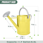Metal Watering Can for Outdoor Plants, 1.7 Gallon Yellow Garden Watering Can for Flower, Houseplants, Galvanized Finish - Image 4