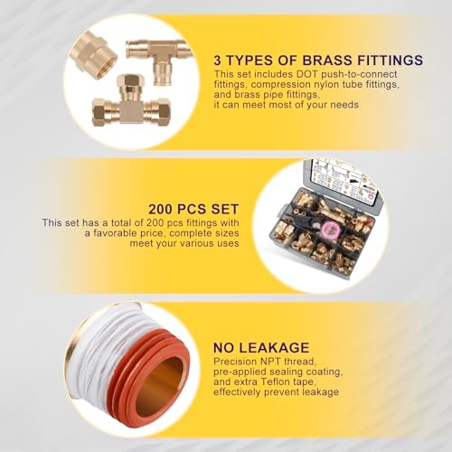 200 Pcs Brass DOT Air Brake Line & Compression Fittings Kit - Image 4