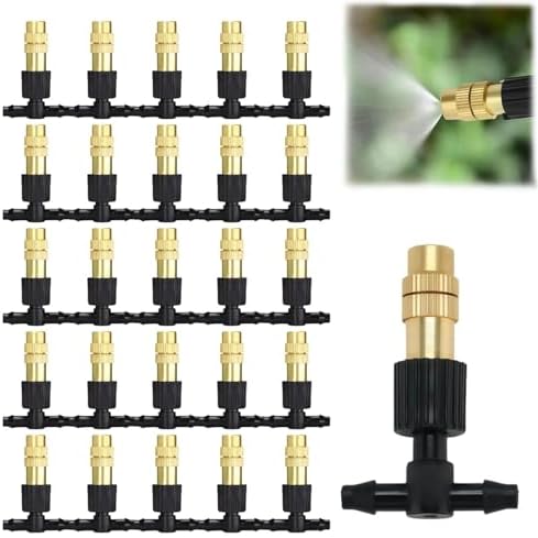 Copper Adjustable Spray 50/100PCS Adjustable Brass Spray Nozzles with 1/4” Tee Joint for Garden Greenhouse Lawn 4/7mm Hose Misting Watering Sprinkler(50PCS) by Unknown