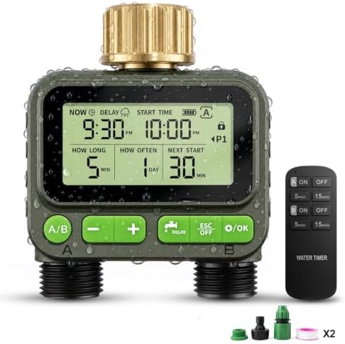 Remote Control Water Timer,2 Zone Sprinkler Timer Brass Inlet for Garden Hose by Unknown