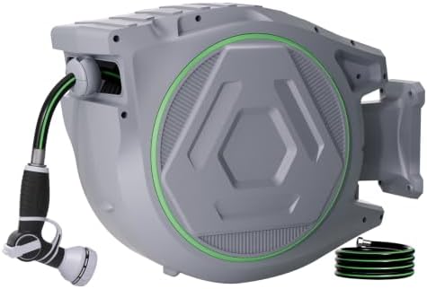 Retractable Garden Hose Reel, 5/8in 100 ft Hose Reel with 9 Patterns Nozzle by Home