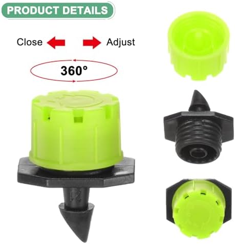 M METERXITY 400-Pack 360 Degree Adjustable Irrigation Dripper, 1/4 Inch Barbed Emitter Drip Sprinklers for Garden/Greenhouse/Flower Bed/Watering System, Anti-Clogging Emitters [Green] - Image 2