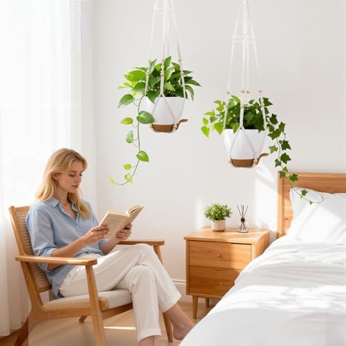 2 Pack Self Watering Hanging Planters with Grow Light for Indoor Plants - Image 2