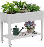 33.7" Tall Raised Garden Bed with Wheels, Divisible Resin Planter Box with Drainage Gauge & Storage Shelf, Herb Planter for Garden Patio Backyard, Medium Ashen (33.7" h) by WTFGO