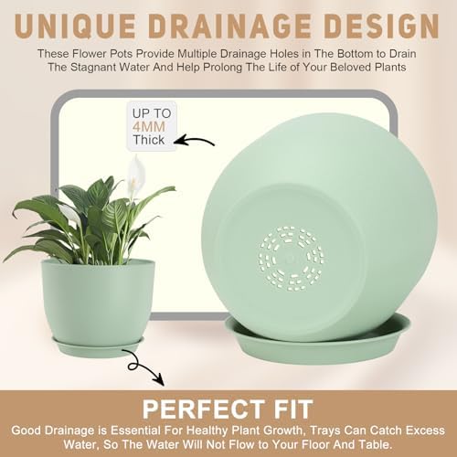YNNICO Plant Pots 10/9/8/7.5/7 inch with Multi Mesh Drainage Holes - Image 3