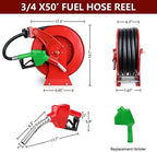 Fuel Hose Reel with Fueling Nozzle, 3/4" x 50FT Retractable Diesel Hose Reel, 300 PSI Industrial Heavy Duty Auto Swivel Rewind Hose Holder Reels, for Vehicle Tank Truck Trailer Ship - Image 6