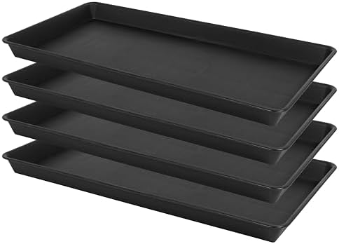 VUWEZ 4 Pack Plant Growing Nursery 1020 Trays, Plant Saucer Tray, Heavy Sturdy Seed Starting Trays, Plant Saucer for Indoors No Holes, Seed Starter Growing Tray (22"x11.2", Black) by VUWEZ