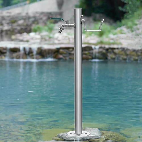 Stainless Steel Garden Water Column with Faucet, Floor-Mounted Outdoor Fountain Hydrant, Ideal for Lawn Hose Stand & Cleaning (Silver 3.86" x 13"/33.8" x 5.1") by Unknown