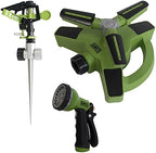 AMES (3) Piece Sprinkler & Sprayer Set with (1) Pulsating Spike Style, (1) 3 Arm Rotating Sprinkler and (1) 7-Pattern Spray Nozzle for Lawn, Garden or Yard, Watering, Adjustable, Easy Hose Connections by AMES
