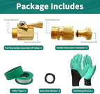 Solid Brass Garden Hose Accessories Kit - 2 Pack 3/4" GHT Full Flow Shut Off Valves & Quick Connects - Includes 8 Washers, Teflon Tape, Gloves | Leak-Proof, High Pressure 200 PSI - Image 2