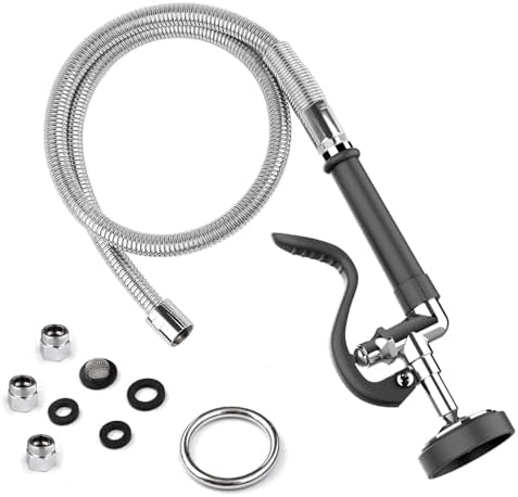 MSTJRY Spray Valve with 45" Pre Rinse Hose, Commercial Sink Sprayer Hose Pre Rinse Sprayer with Flexible Stainless Steel Hose Assembly for Commercial Kitchen Faucets, Polished Chrome(Black,3 Adapters) by MSTJRY