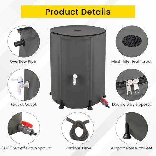 Doppy 53 Gallon Collapsible Rain Barrel, Portable PVC Rainwater Collection Barrel with Spigot & Overflow Kit, Rainwater Collection System for Gutter Rainwater - Image 3