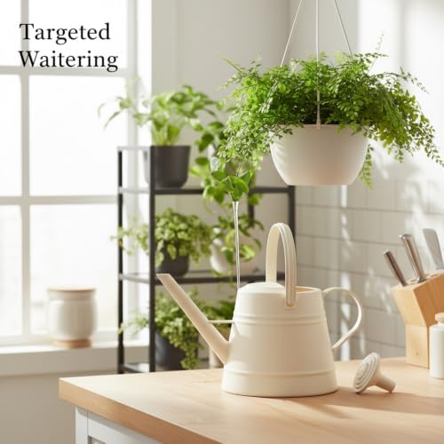 1 Gallon Plastic Watering Can with Long Spout & Dual Handles for Indoor Plants, Hanging Baskets - White, Yellow, Green, Gray - Image 3