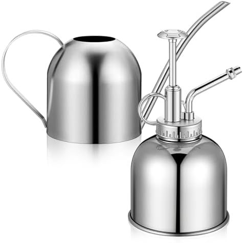 2 Pcs 33 oz Metal Watering Can Indoor Plants 10 oz Mister Spray Bottle Set Stainless Steel Watering Cans with Long Spout Sprayer Mister for House Outdoor Plants Succulents Garden (Silver) by Unknown